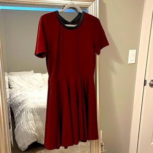 Madewell Burgundy neoprene and leather a-line